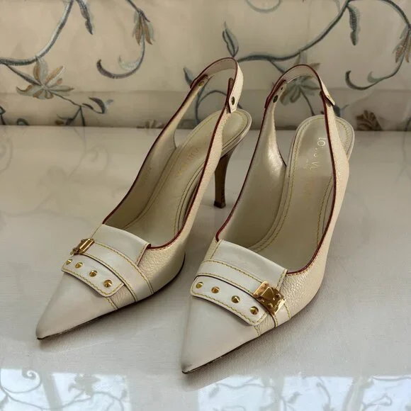 Louis Vuitton White Leather Heels - Vintage